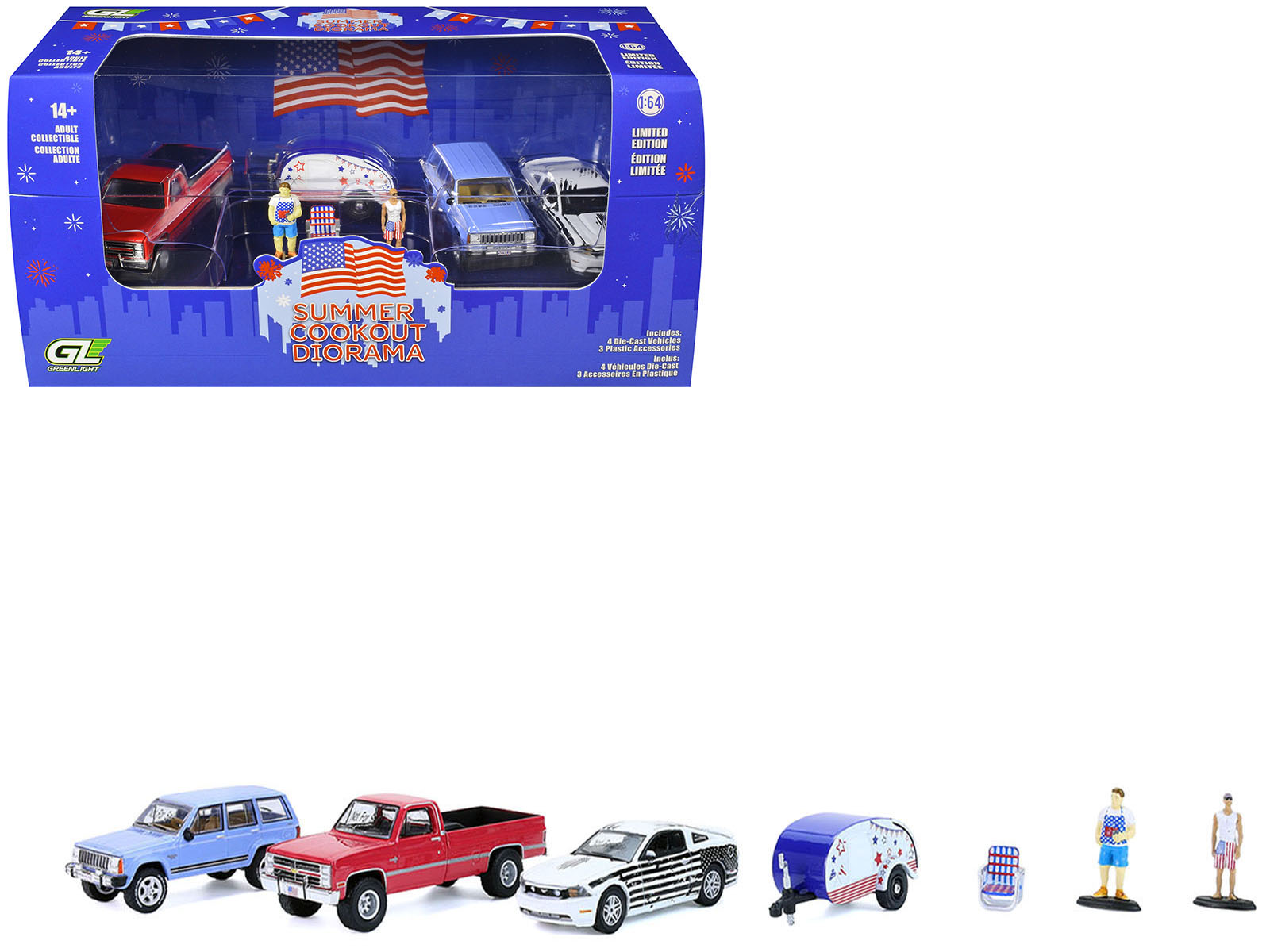 "summer cookout diorama" set of 7 pieces 1/64 diecast model cars by greenlight "summer cookout diorama" set of 7 pieces 1/64 diecast model cars by greenlight