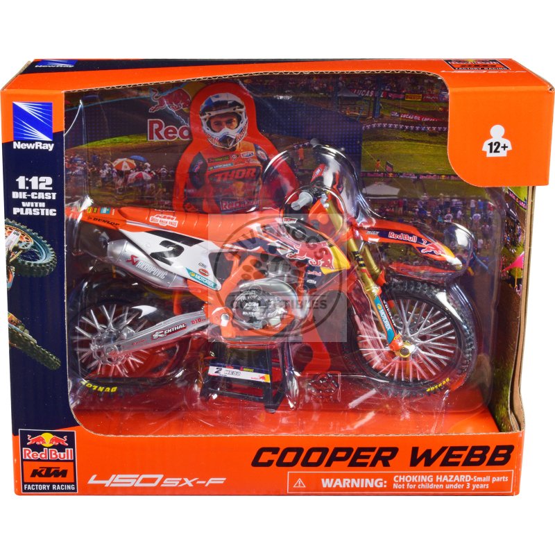 ktm 450 sx f motorcycle #2 cooper webb "red bull ktm factory racing" 1/12 diecast model by new ray