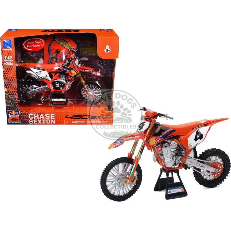 ktm 450 sx f motorcycle #4 chase sexton "red bull ktm factory racing" 1/12 diecast model by new ray