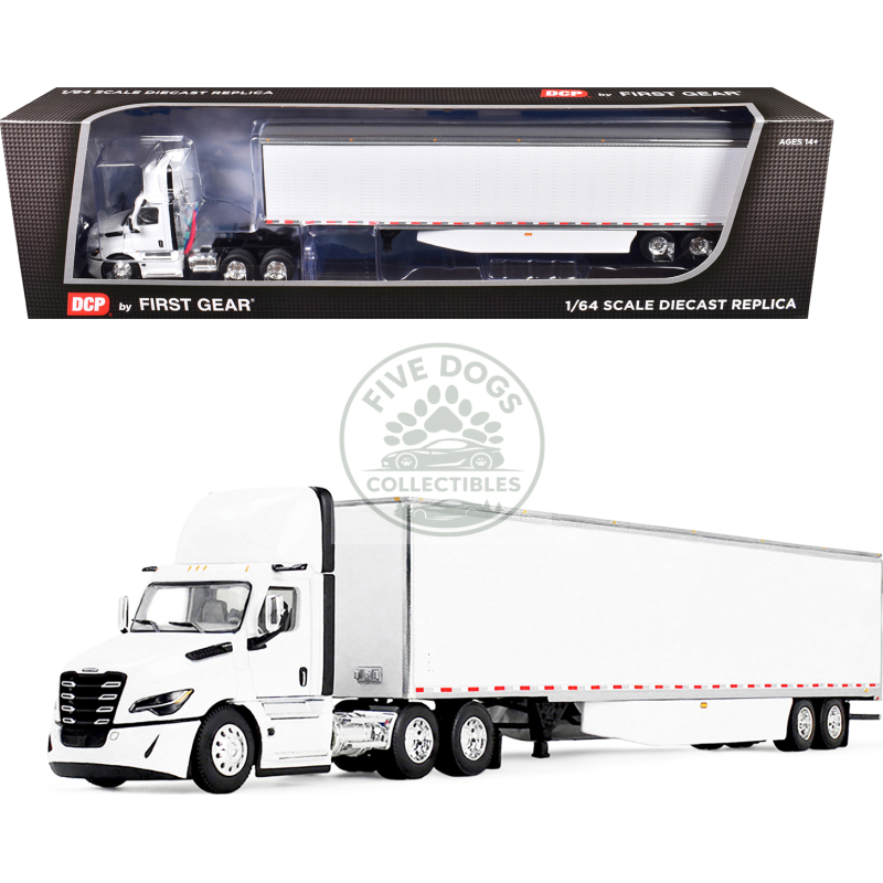 freightliner fifth generation cascadia day cab and 53' utility trailer with skirts white 1/64 diecast model by dcp/first gear