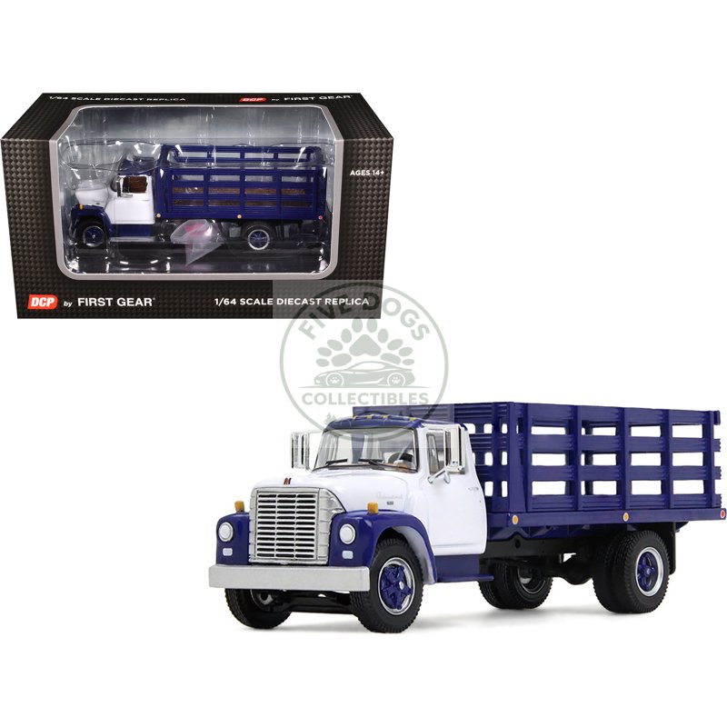 1970s international loadstar stake truck white and navy blue 1/64 diecast model by dcp/first gear