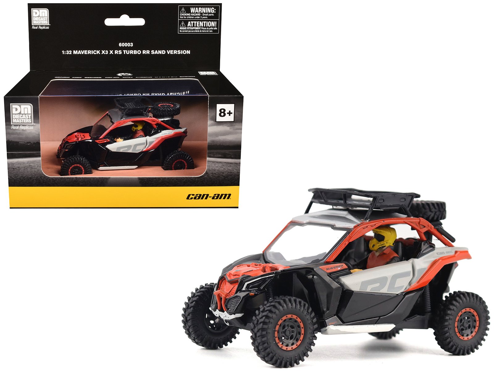 can am maverick x3 x rs turbo rr sand version chalk gray and magma red with driver figure 1/32 diecast model by brp models can am maverick x3 x rs turbo rr sand version chalk gray and magma red with driver figure 1/32 diecast model by brp models