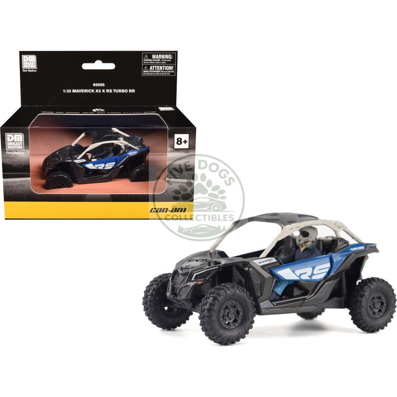 can am maverick x3 x rs turbo rr intense blue and chalk gray with driver figure 1/32 diecast model by brp models