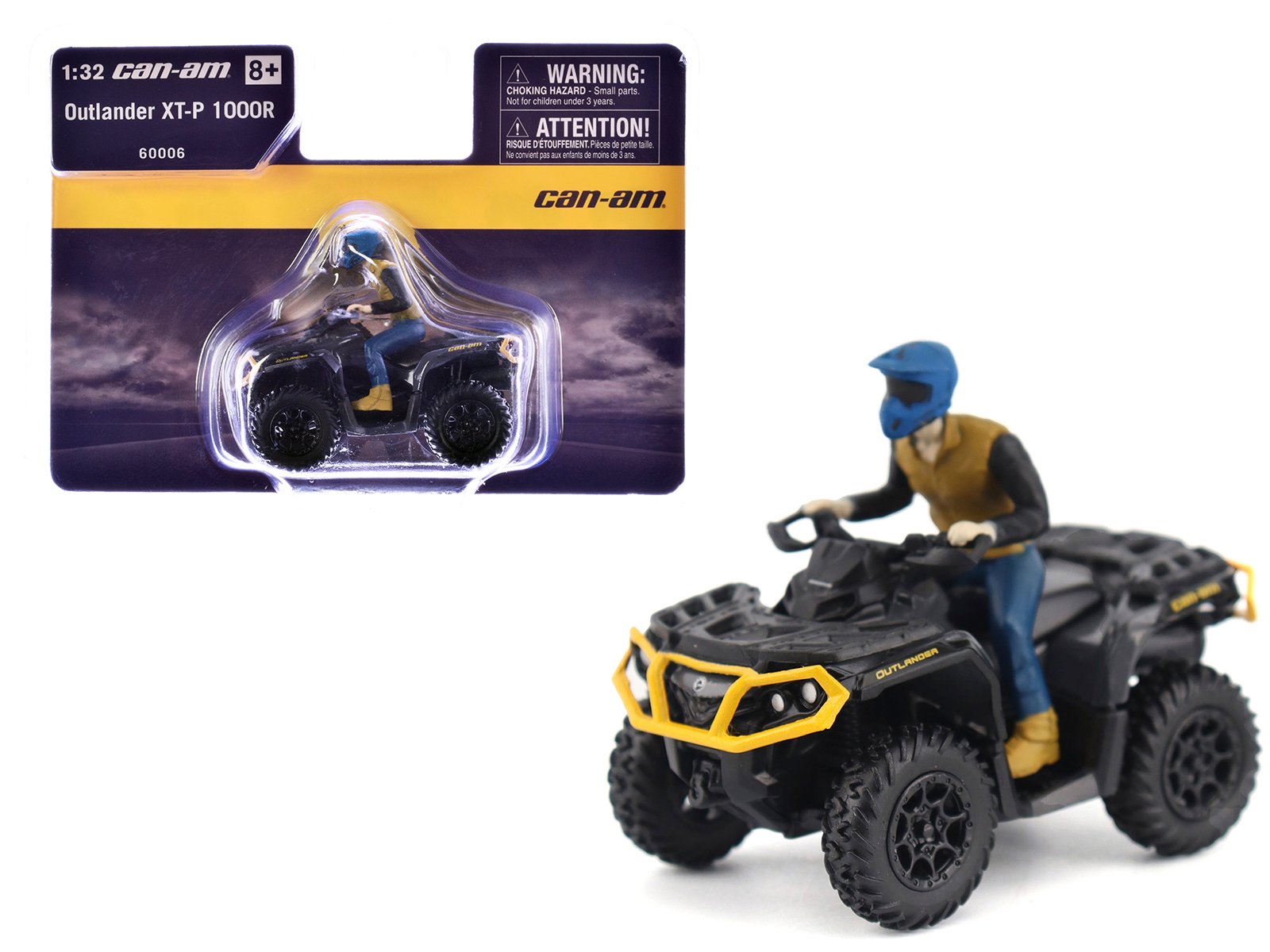 can am outlander xt p 1000r atv iron gray and neo yellow with driver figure 1/32 diecast model by brp models can am outlander xt p 1000r atv iron gray and neo yellow with driver figure 1/32 diecast model by brp models