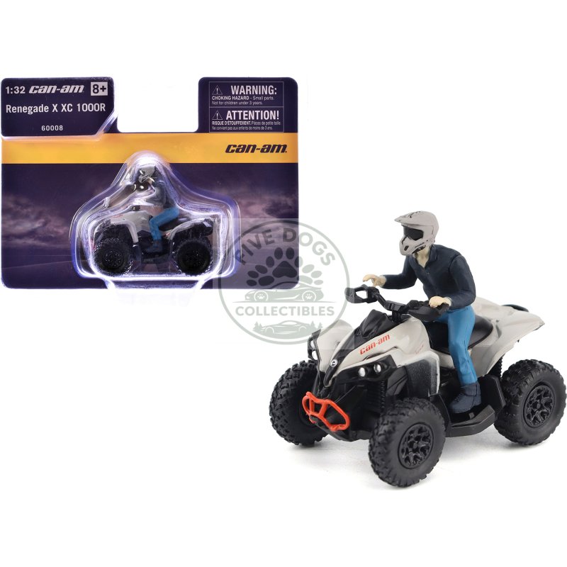 can am renegade x xc 1000r atv chalk gray with driver figure 1/32 diecast model by brp models