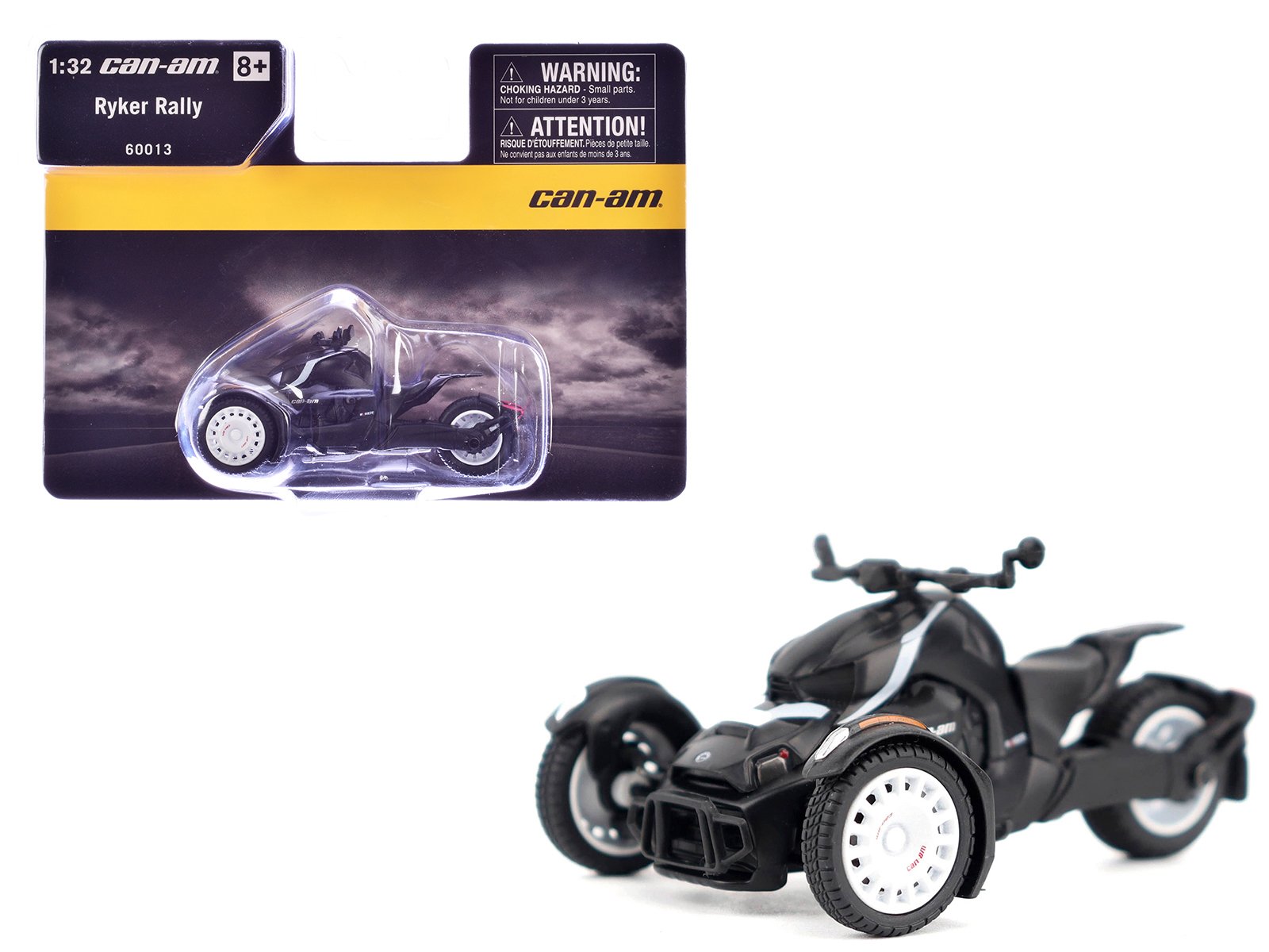 can am ryker rally 3 wheel motorcycle ghost black 1/32 diecast model by brp models can am ryker rally 3 wheel motorcycle ghost black 1/32 diecast model by brp models