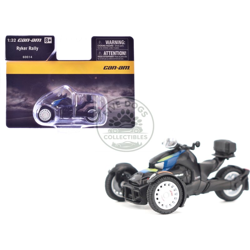 can am ryker rally 3 wheel motorcycle galactic blue and black 1/32 diecast model by brp models