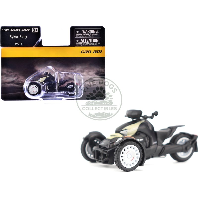 can am ryker rally 3 wheel motorcycle sand storm and black 1/32 diecast model by brp models