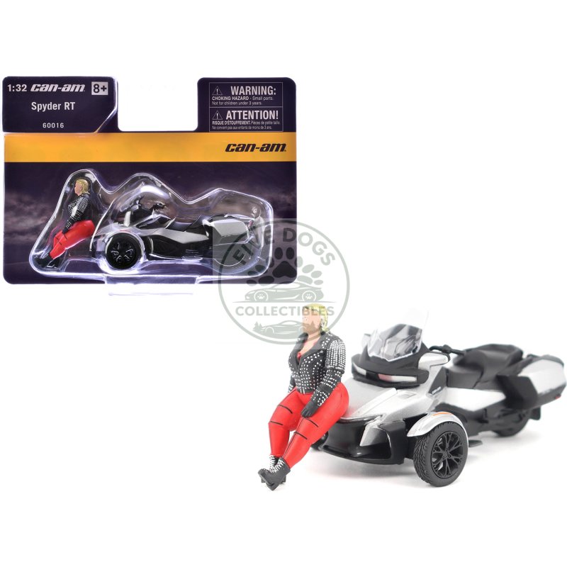can am spyder rt 3 wheel motorcycle hyper silver metallic with driver figure 1/32 diecast model by brp models