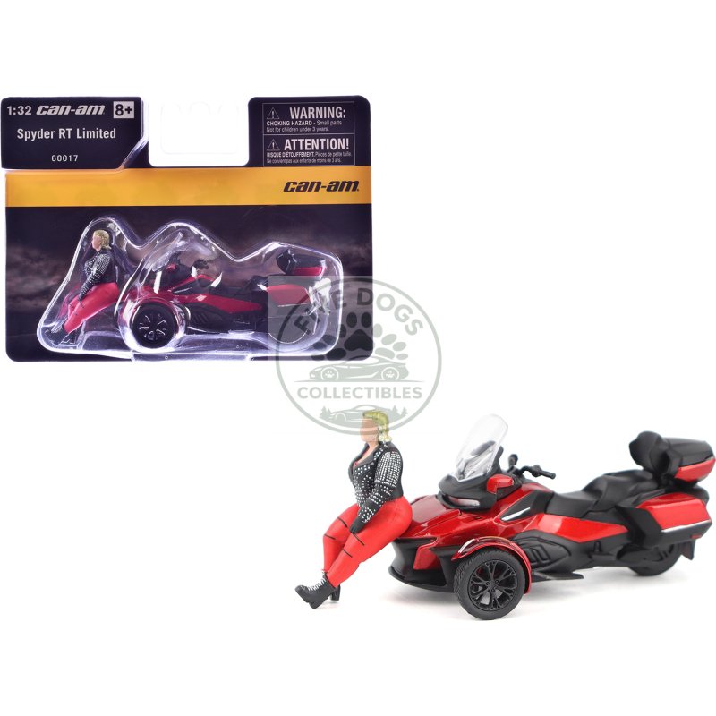 can am spyder rt limited 3 wheel motorcycle deep marsala red metallic with driver figure 1/32 diecast model by brp models