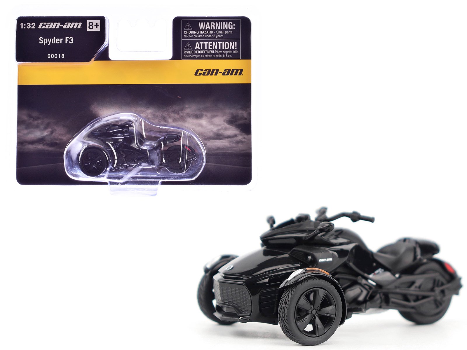 can am spyder f3 3 wheel motorcycle steel black metallic 1/32 diecast model by brp models can am spyder f3 3 wheel motorcycle steel black metallic 1/32 diecast model by brp models