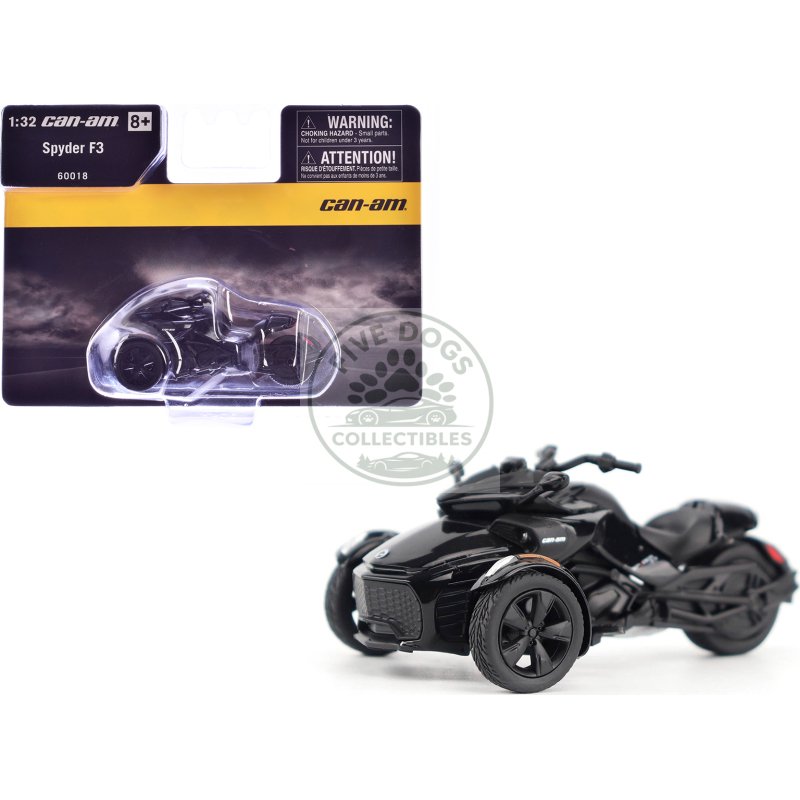can am spyder f3 3 wheel motorcycle steel black metallic 1/32 diecast model by brp models