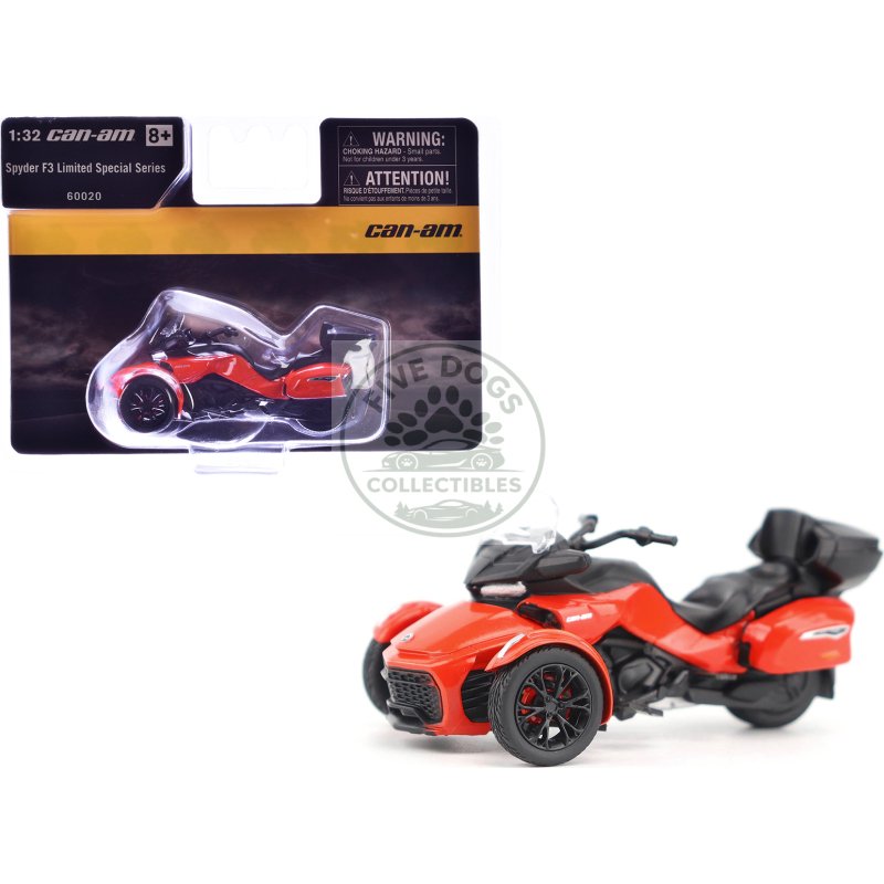 can am spyder f3 limited special series 3 wheel motorcycle viper red 1/32 diecast model by brp models