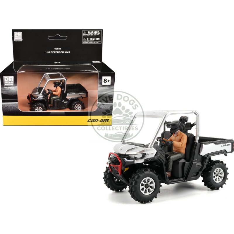 can am defender xmr silver metallic and black with driver figure 1/32 diecast model by brp models