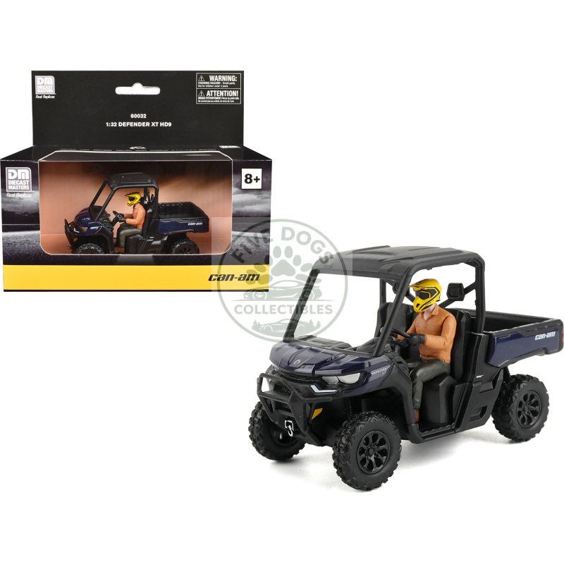 can am defender xt hd9 navy blue and black with driver figure 1/32 diecast model by brp models