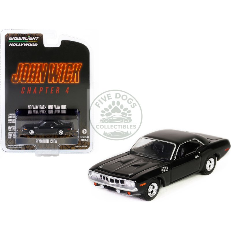 plymouth barracuda black "john wick: chapter 4" (2023) movie "hollywood series" release 41 1/64 diecast model car by greenlight