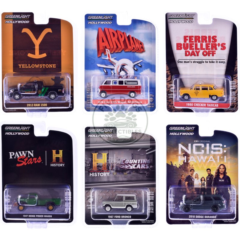 "hollywood series" set of 6 pieces release 42 1/64 diecast model cars by greenlight