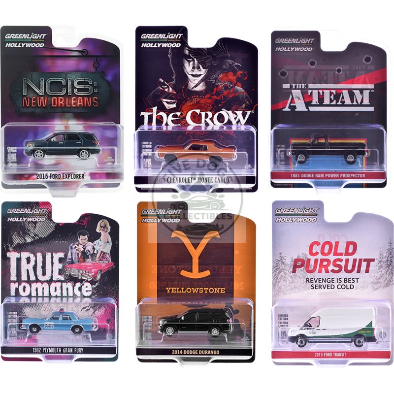 "hollywood series" set of 6 pieces release 43 1/64 diecast model cars by greenlight