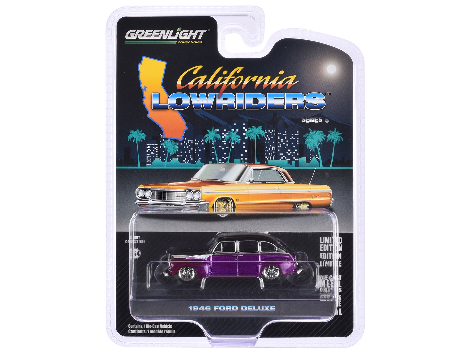 1946 ford fordor super deluxe dark purple metallic and black "california lowriders" series 6 1/64 diecast model car by greenlight 1946 ford fordor super deluxe dark purple metallic and black "california lowriders" series 6 1/64 diecast model car by greenlight