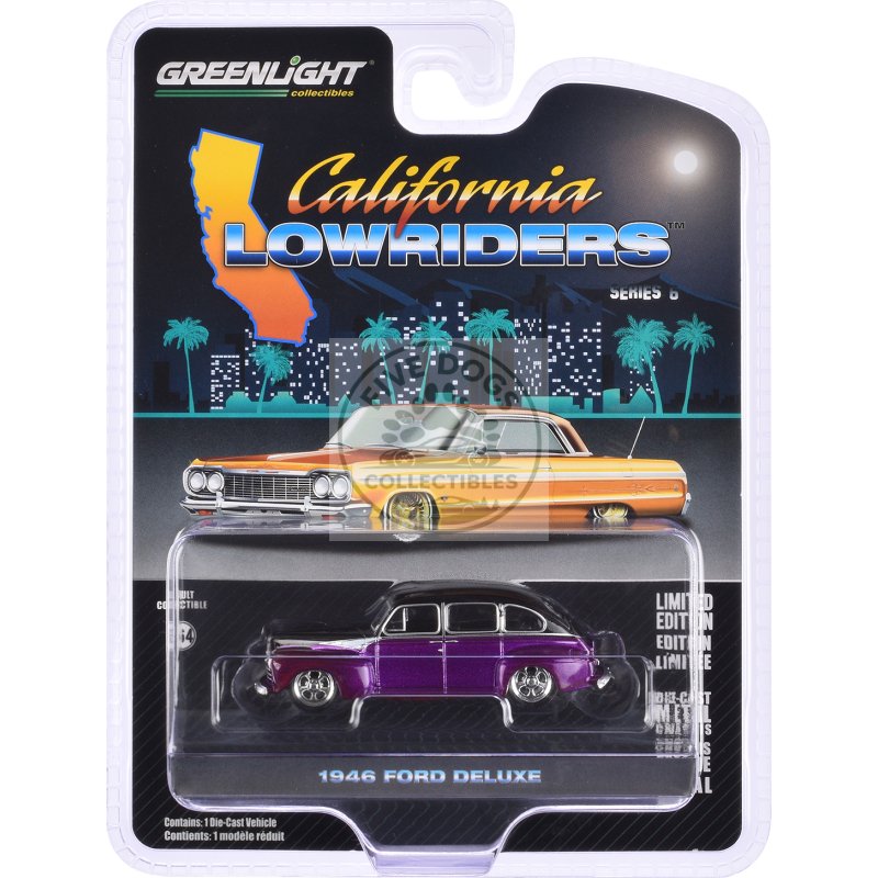 1946 ford fordor super deluxe dark purple metallic and black "california lowriders" series 6 1/64 diecast model car by greenlight