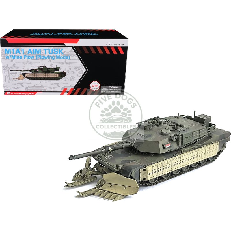 united states m1a1 aim (abrams integrated management) tank with mine plow (plowing mode) #68 "united states army" olive drab "neo dragon armor" series 1/72 plastic model by dragon models