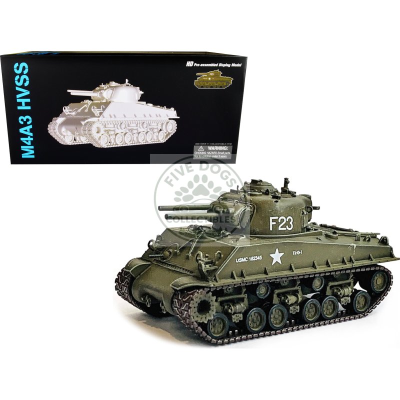 united states m4a3 hvss poa cws h5 flamethrower tank olive drab f 23 "us marine corps korea" (1951) "neo dragon armor" series 1/72 plastic model by dragon models