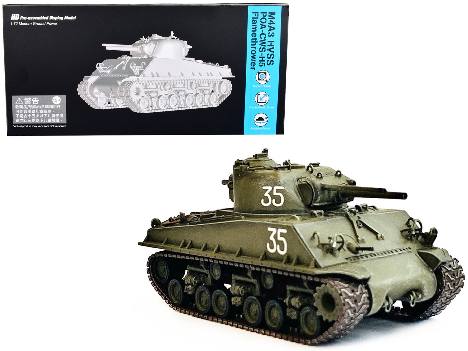 united states m4a3 hvss poa cws h5 flamethrower tank olive drab #35 "hawaii" (1951) "neo dragon armor" series 1/72 plastic model by dragon models united states m4a3 hvss poa cws h5 flamethrower tank olive drab #35 "hawaii" (1951) "neo dragon armor" series 1/72 plastic model by dragon models