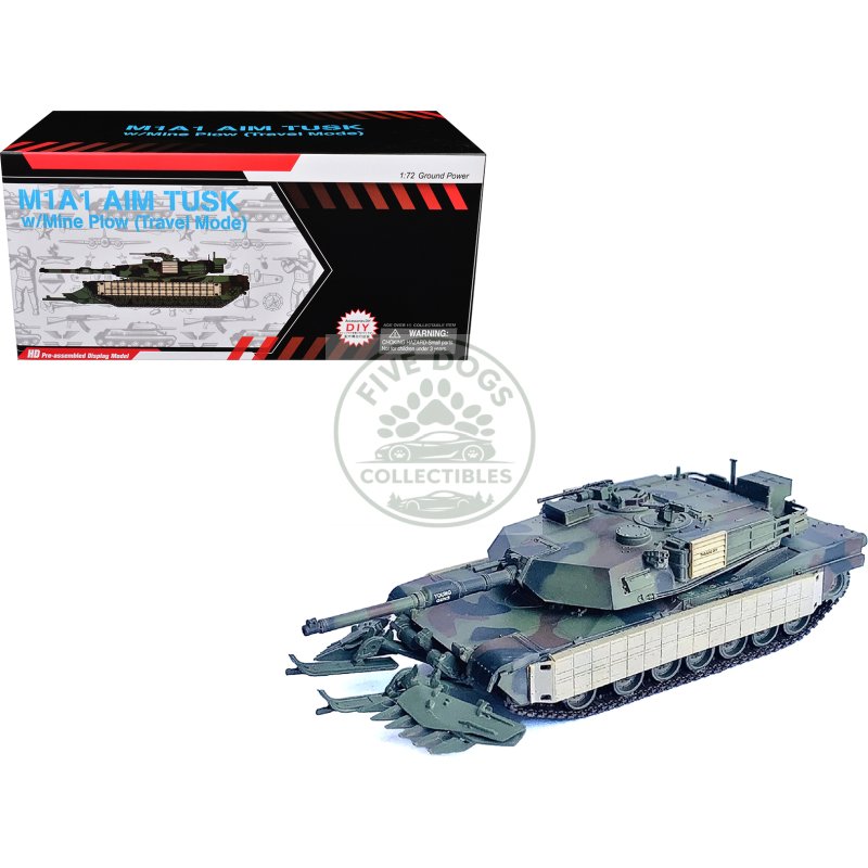 united states m1a1 aim tusk (tank urban survival kit) with mine plow (travel mode) "united states marine corps 8th tank battalion ii med iraq" (2003) green camouflage "neo dragon armor" series 1/72 plastic model by dragon models