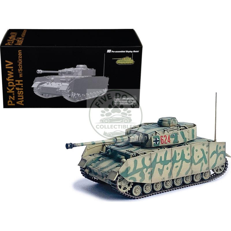germany pz.kpfw.iv ausf.h with schurzen tank #624 "3.pz.div. ukraine" (1943) "neo dragon armor" series 1/72 plastic model by dragon models
