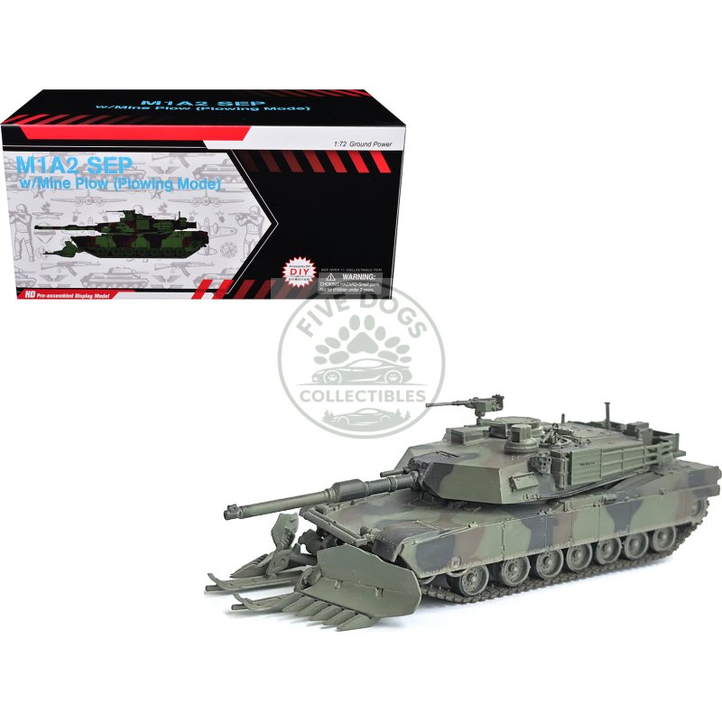 united states m1a2 sep (system enhancement package) tank with mine plow (plowing mode) "united states army 1st battalion 16th cav. reg. fort knox" (2002)" green camouflage "neo dragon armor" series 1/72 plastic model by dragon models