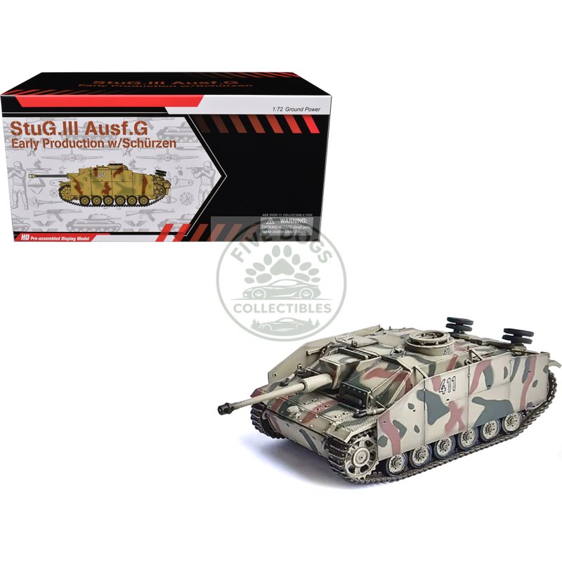 germany stug.iii ausf.g early production tank with schurzen #411 "panzer abteilung 115 italy" (1943) "neo dragon armor" series 1/72 plastic model by dragon models