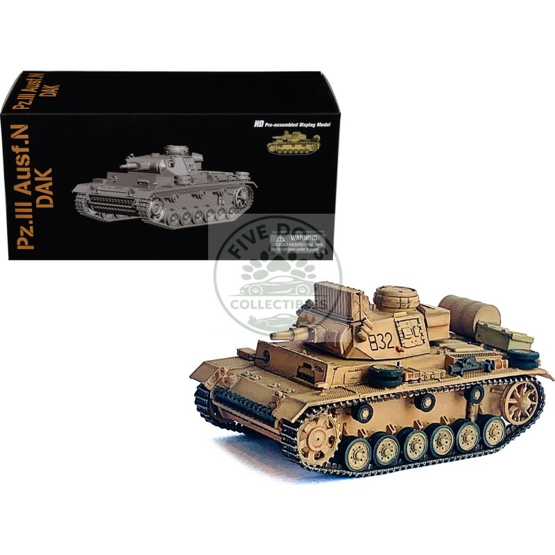 germany pz.kpfw.iii ausf.n dak tank #832 "s.pz.abt.501 tunisia" (1942/43) "neo dragon armor" series 1/72 plastic model by dragon models