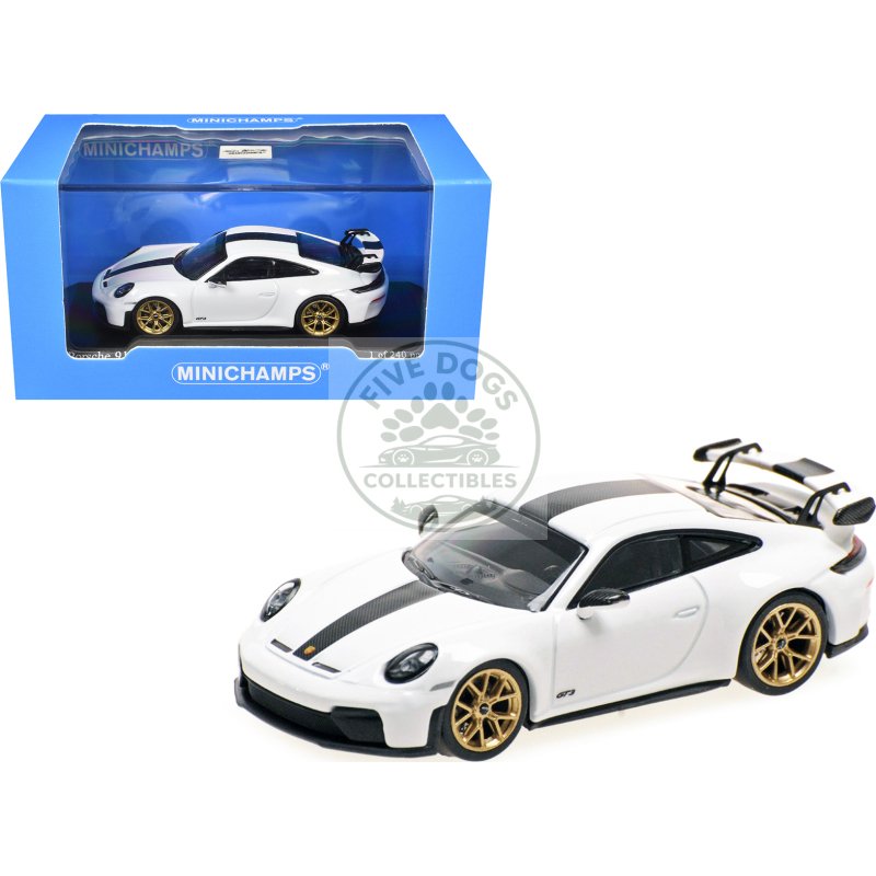 2025 porsche 911 (992.2) gt3 weissach package white with carbon stripe limited edition to 240 pieces worldwide 1/64 diecast model car by minichamps