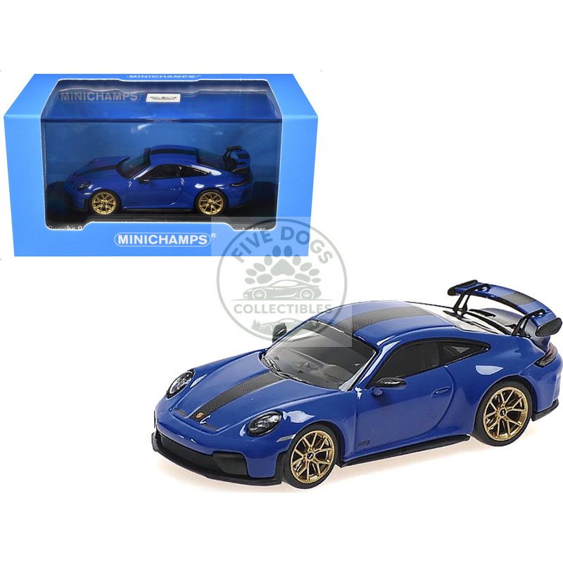 2025 porsche 911 (992.2) gt3 weissach package blue with carbon stripe limited edition to 240 pieces worldwide 1/64 diecast model car by minichamps
