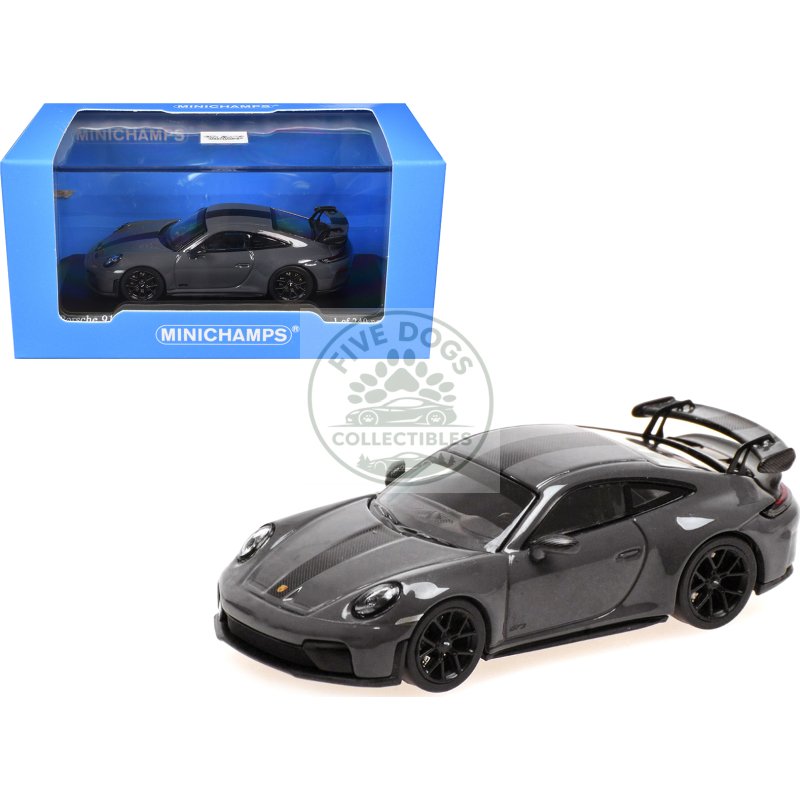 2025 porsche 911 (992.2) gt3 weissach package gray with carbon stripe limited edition to 240 pieces worldwide 1/64 diecast model car by minichamps