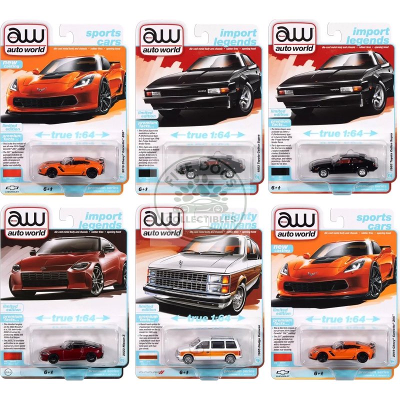auto world premium 2024 set a of 6 pieces release 2 1/64 diecast model cars by auto world