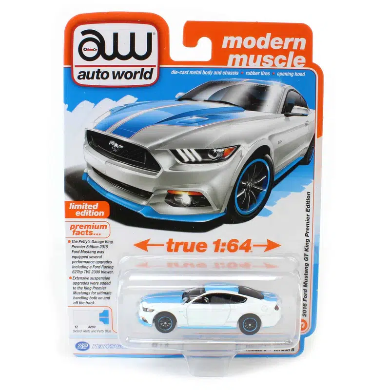 auto world 2017 ford mustang gt petty's garage modern muscle 1:64 diecast model auto world 2017 ford mustang gt petty's garage modern muscle 1:64 diecast model