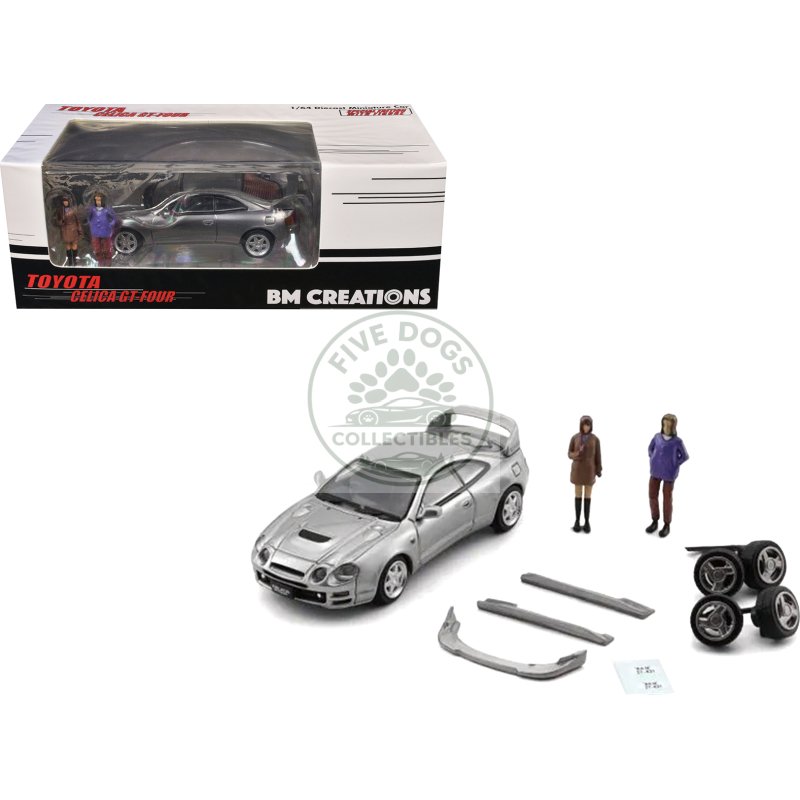 toyota celica gt four rhd (right hand drive) id silver metallic with 2 figures and accessories 1/64 diecast model car by bm creations