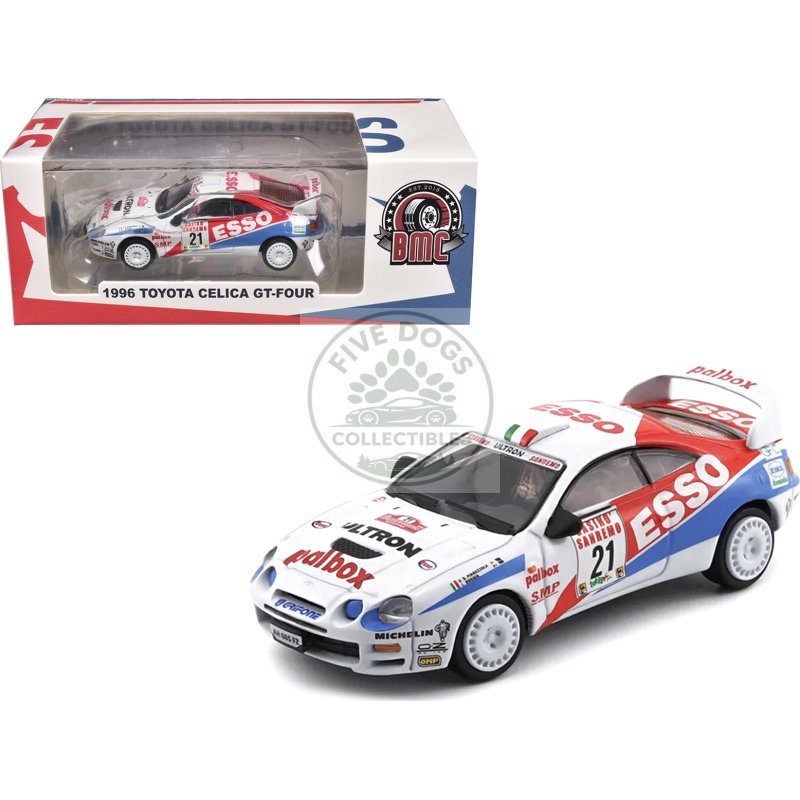 toyota celica gt four #21 gilberto pianezzola loris roggia "rallye sanremo rallye d'italia" (1996) with extra wheels 1/64 diecast model car by bm creations