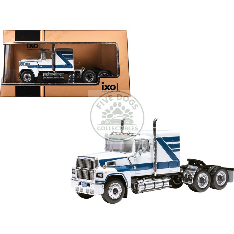 1978 ford ltl 9000 truck tractor white with blue stripes 1/64 diecast model by ixo models
