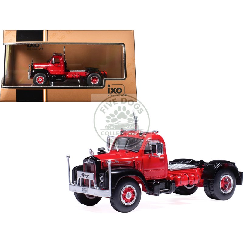 1953 mack b 61 truck tractor red and black 1/64 diecast model by ixo models