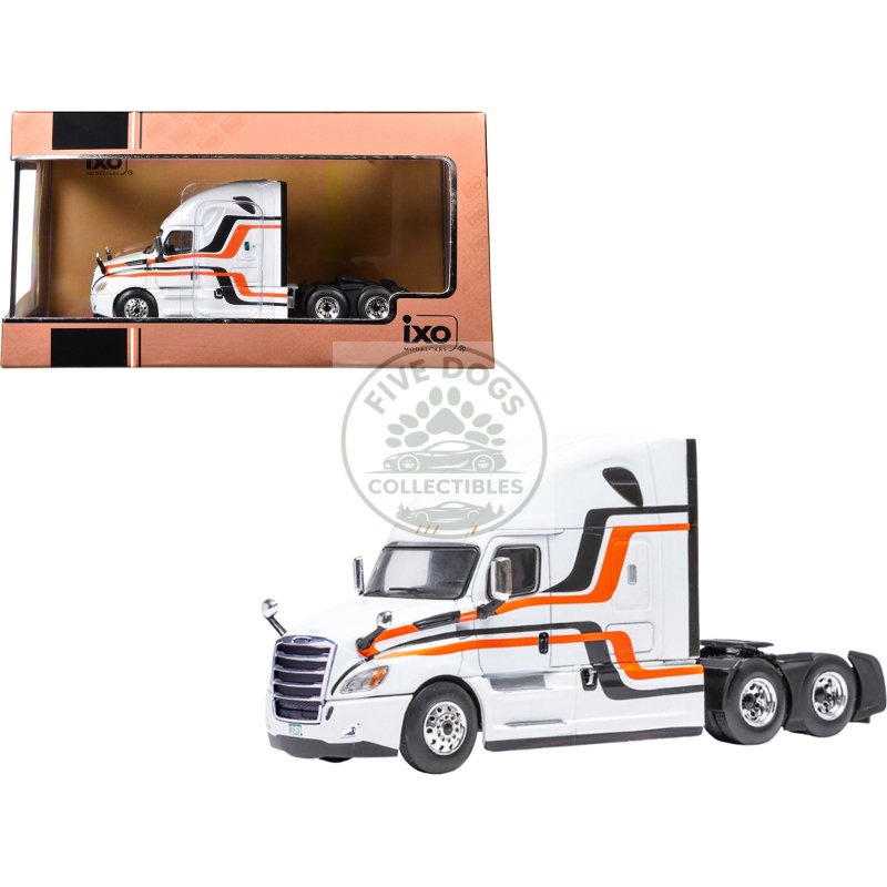 2018 freightliner cascadia truck tractor white with black and orange stripes 1/64 diecast model by ixo models