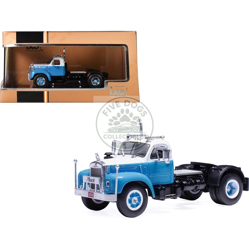 1953 mack b 61 truck tractor blue and white 1/64 diecast model by ixo models