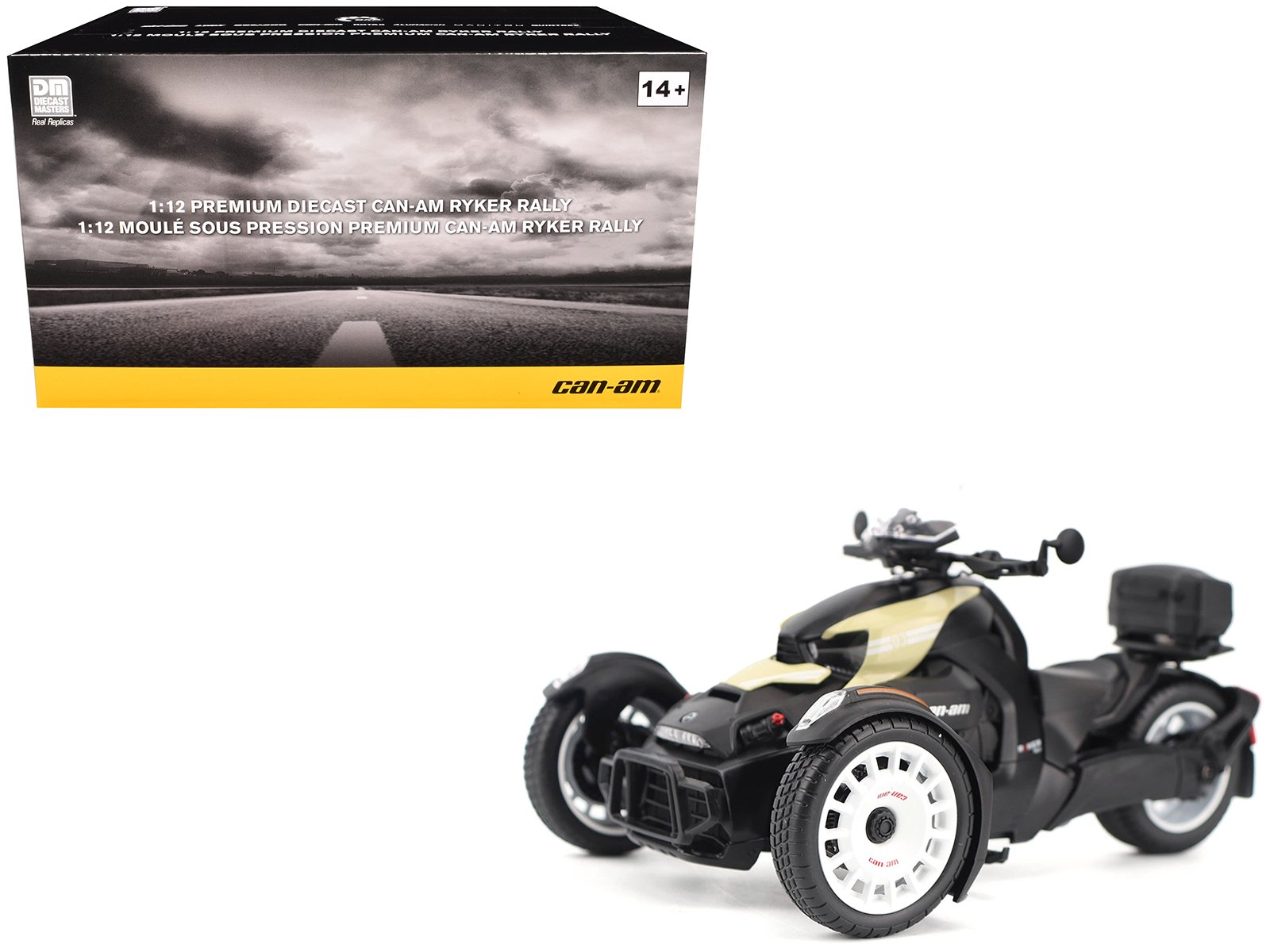 can am ryker rally 3 wheel motorcycle sand storm and black 1/12 diecast model by brp models can am ryker rally 3 wheel motorcycle sand storm and black 1/12 diecast model by brp models