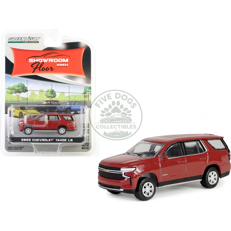 2023 chevrolet tahoe ls radiant red metallic "showroom floor" series 5 1/64 diecast model car by greenlight
