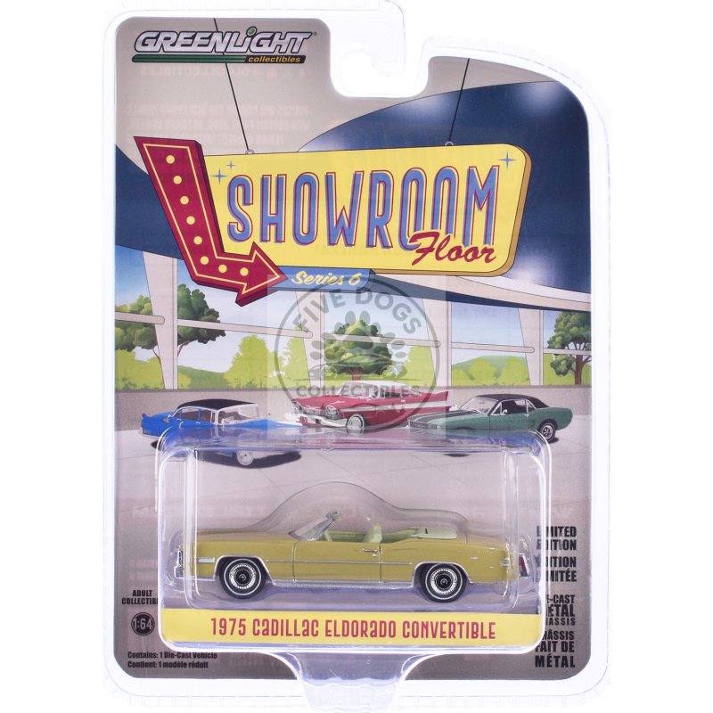 1975 cadillac eldorado convertible florentine gold firemist "showroom floor" series 6 1/64 diecast model car by greenlight