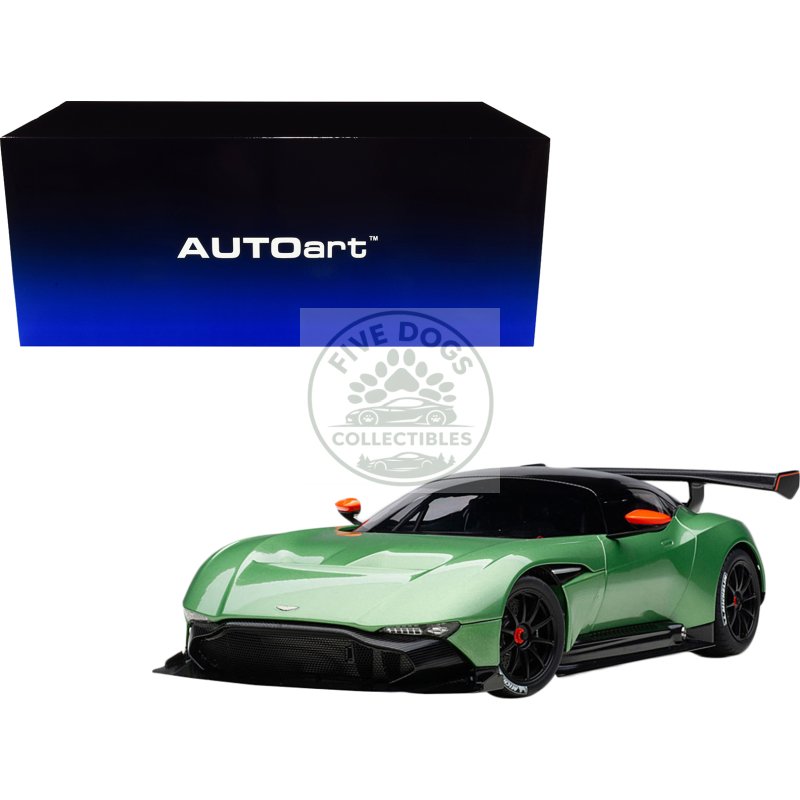 aston martin vulcan apple tree green metallic with orange accents and carbon top 1/18 model car by autoart