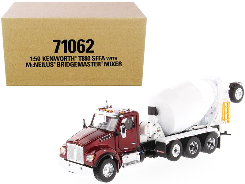 kenworth t880 sffa with mcneilus bridgemaster mixer truck radiant red and white 1/50 diecast model by diecast masters kenworth t880 sffa with mcneilus bridgemaster mixer truck radiant red and white 1/50 diecast model by diecast masters