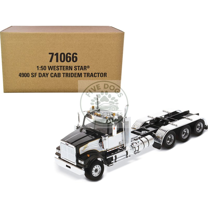 western star 4900 sf tridem day cab truck tractor black "transport series" 1/50 diecast model by diecast masters