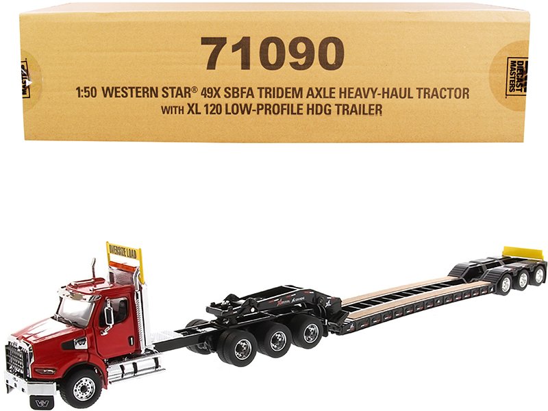 western star 49x sbfa tridem axle heavy haul tractor with xl 120 low profile hdg trailer red and black "transport series" 1/50 diecast model by diecast masters western star 49x sbfa tridem axle heavy haul tractor with xl 120 low profile hdg trailer red and black "transport series" 1/50 diecast model by diecast masters